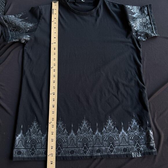 Killstar Shirt Mens Large Black Gothic Occult Border Hem Print Short Sleeve Tee - Picture 10 of 10